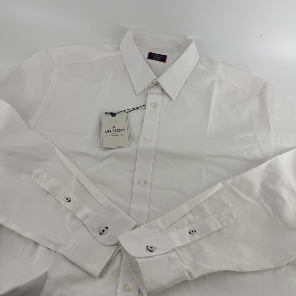 UNTUCKit Mens XXL White Wrinkle Free Cotton Long Sleeve Button Down Shirt NEW